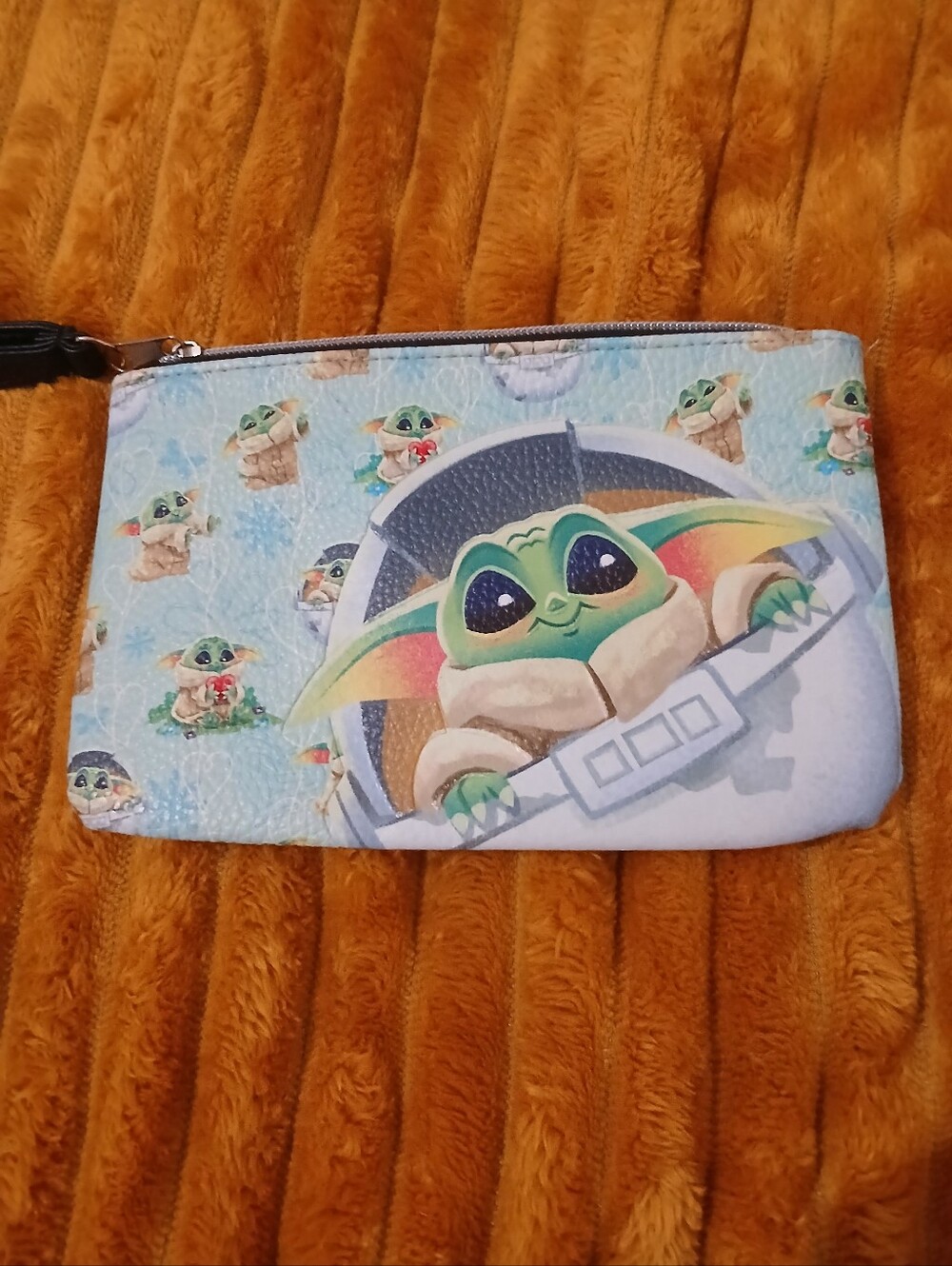Star Wars The Mandalorian Grogu Makeup Bag Baby Yoda Cosmetic Pouch Blue Zipper